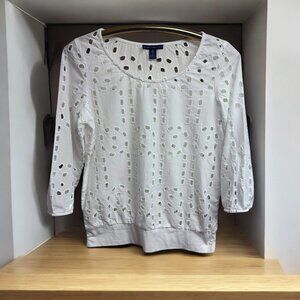 Black Label by Chicos White Cotton Square Cutout Pullover Top‎